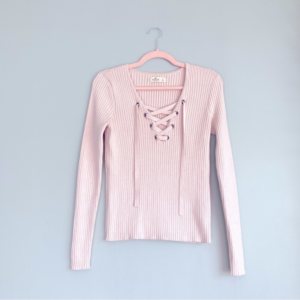 Hollister Lace Up Pink Sweater